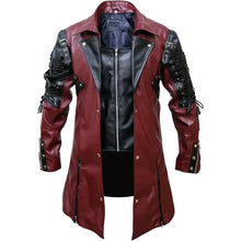 Men's Maroon and Black Leather Coat