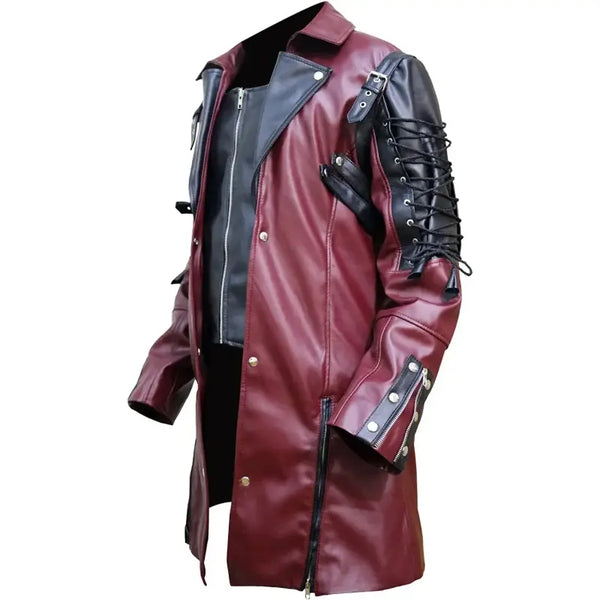 Men's Maroon and Black Leather Coat